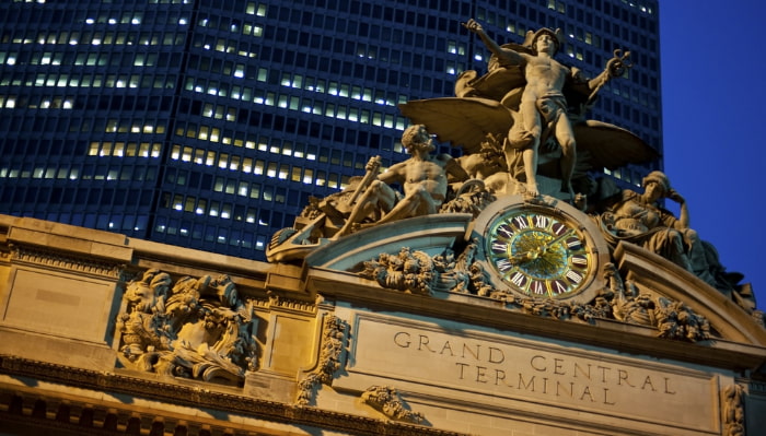 the clock and edifice of Grand Central Terminal in New York City