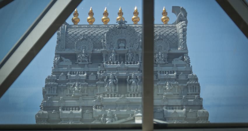 The intricate granite top of the Ganesh Temple of Queens.