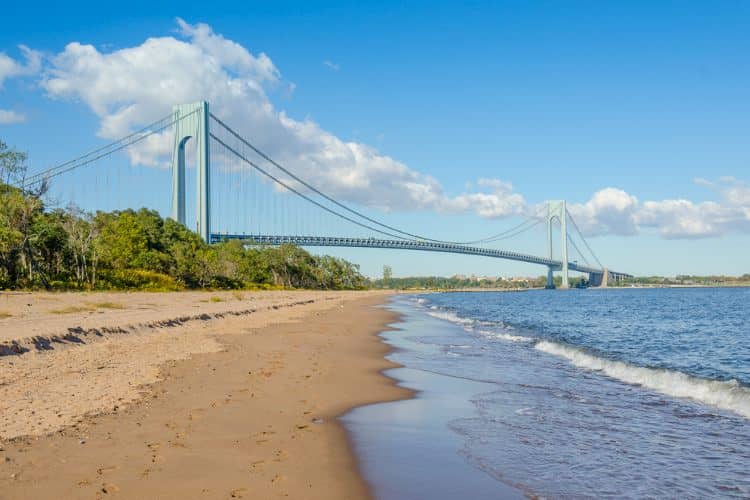 Staten Island beach with bridge in distance