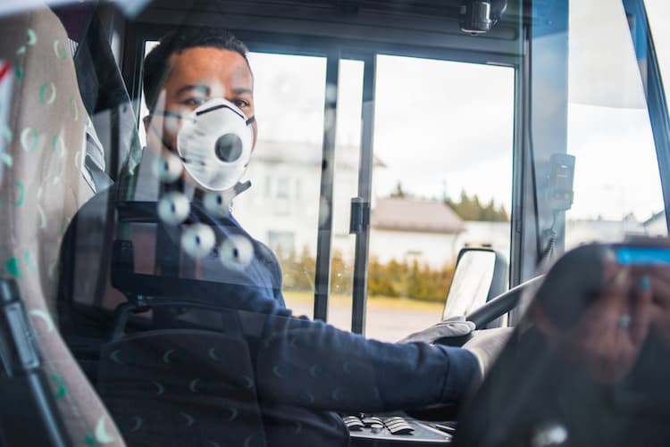 Bus driver wearing mask