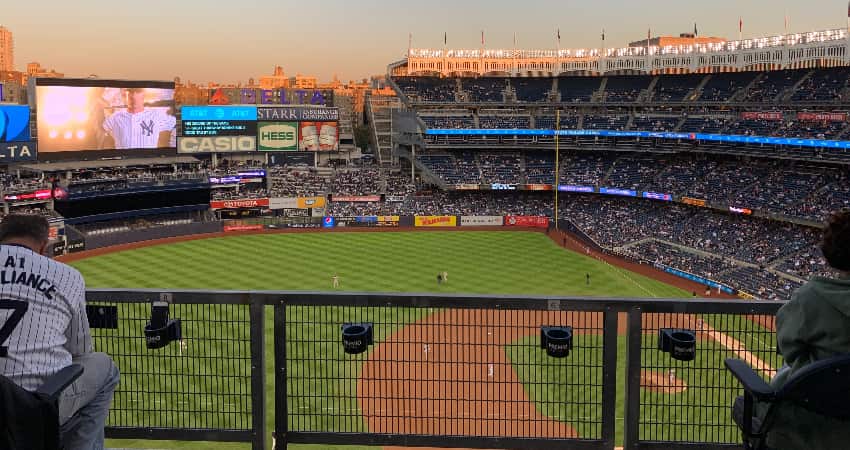 Yankees Stadium viewed from the left field seating, looking down on the field