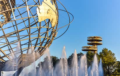 The globe fountain sculpture at Flushing Meadows Corona Park in Queens